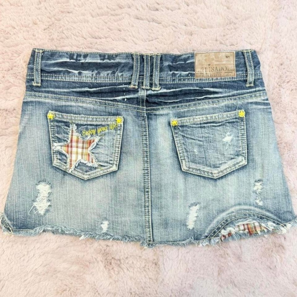 Liz Lisa Doll Denim Mini Skirt Y2K Low Rise Star Stud Distressed Womens S - Picture 3 of 8